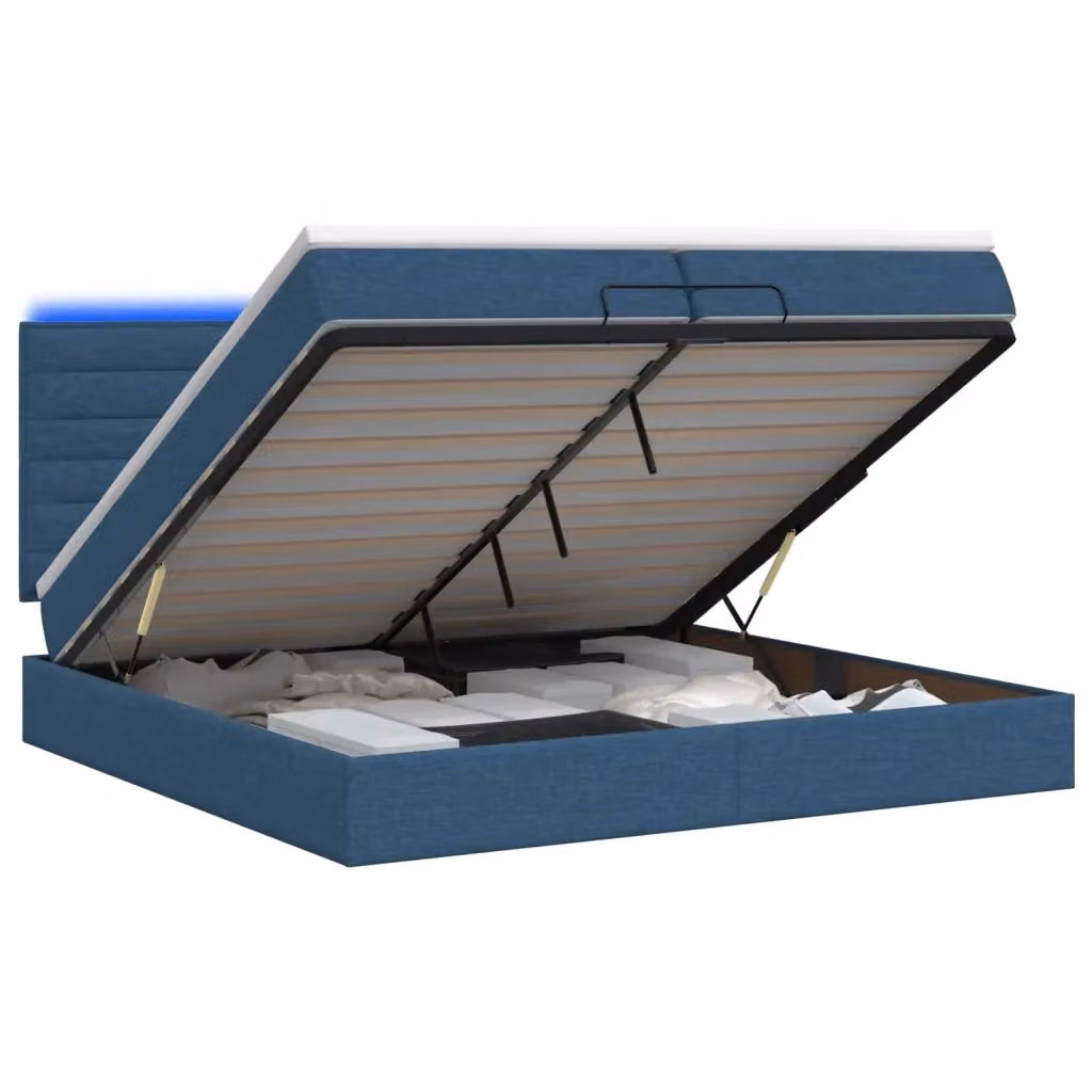 Letto Ottomano con Materasso Ibrido vidaXL, Colore Blu e Bianco con Illuminazione LED Sotto il Letto, L/P/H: 203 x 200 x 88 cm – 2