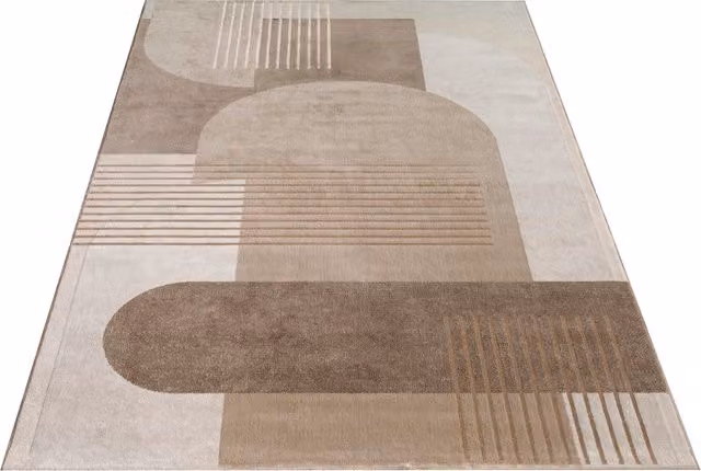 Tappeto Tiana beige con effetto alto-basso, design geometrico boho, L: 340 cm, P: 240 cm