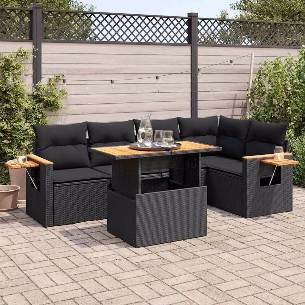 Maison Exclusive - Set da giardino 6 pezzi con cuscini in polyrattan nero