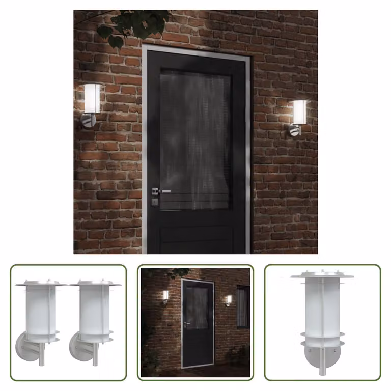 The Living Store Luci da parete per esterni 2 pezzi in acciaio inox argento