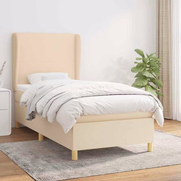 vidaXL Giroletto a Molle con Materasso in Tessuto Beige e Bianco, L/P/H: 90 x 190 cm
