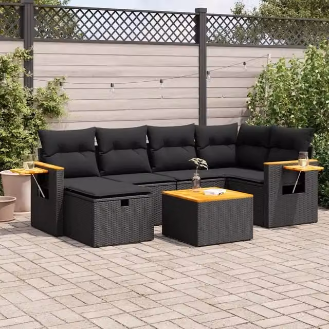 Set Divani da Giardino con Cuscini 7pz Nero Polyrattan 3325975