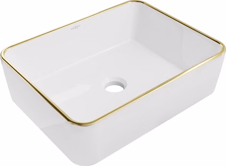 Mexen Catia lavabo da appoggio 48 x 37 cm, bianco/bordo dorato - 21314805