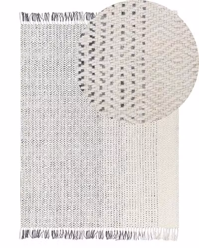 Tappeto da salotto in lana con nappe decorative 140 x 200 cm Bianco grigio