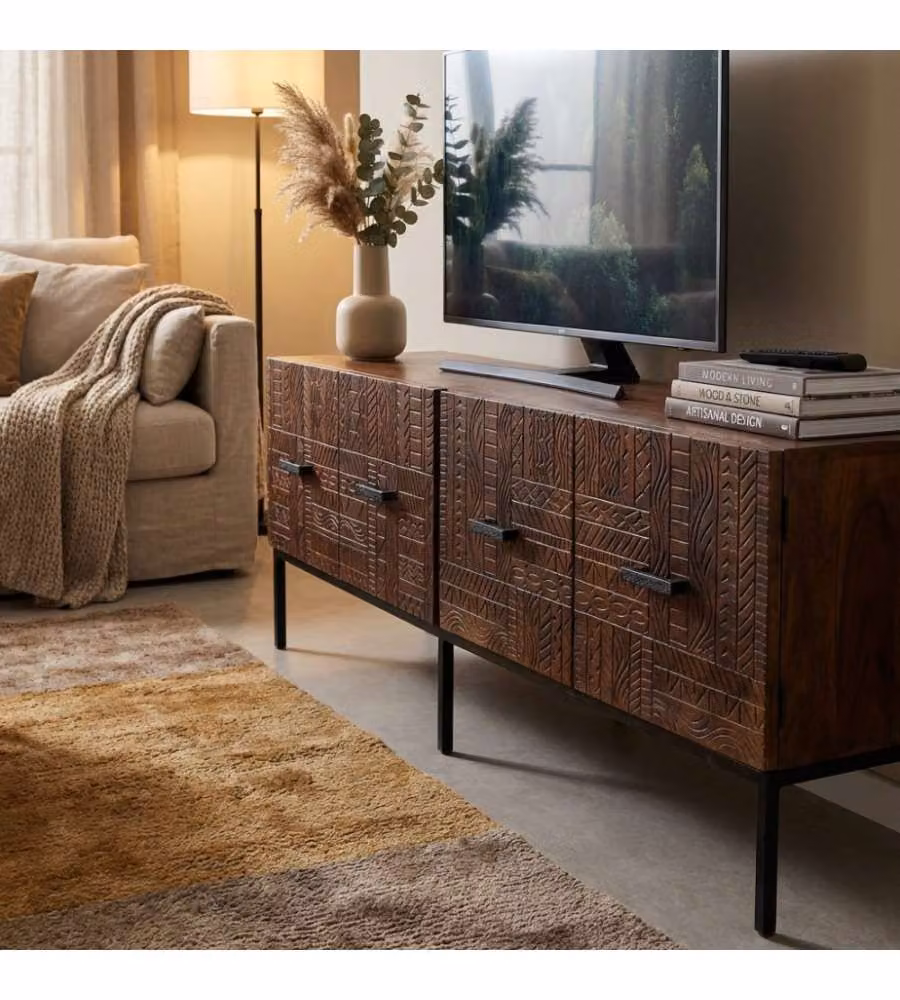 Cosma Porta TV Dominick moderno in metallo e legno color marrone L: 150 cm, P: 40 cm, H: 55 cm – 1