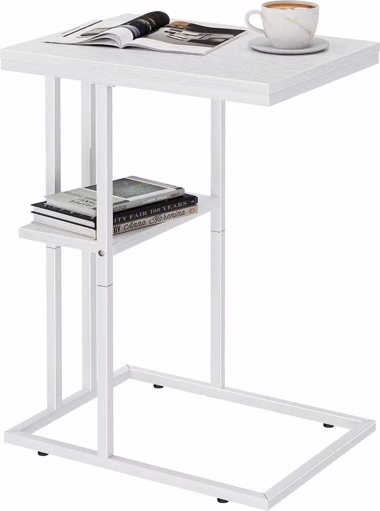 Tavolino a C in legno bianco 2 ripiani TV divano letto tavolo per laptop