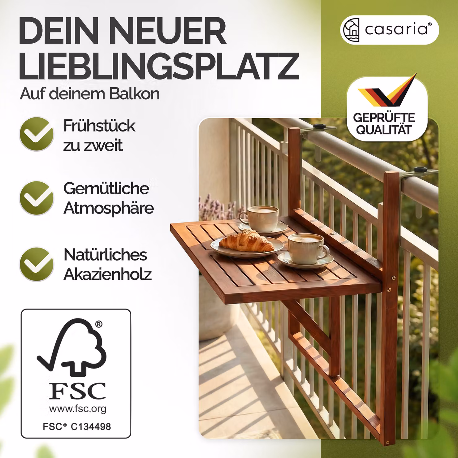 Tavolino da balcone pieghevole Casaria in legno di acacia marrone L: 64 cm, P: 45 cm, H: 87 cm – 2