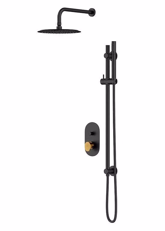 Set B261 miscelatore da incasso INVERTO con miscelatore vasca/doccia, nero + leva oro (S952-006)