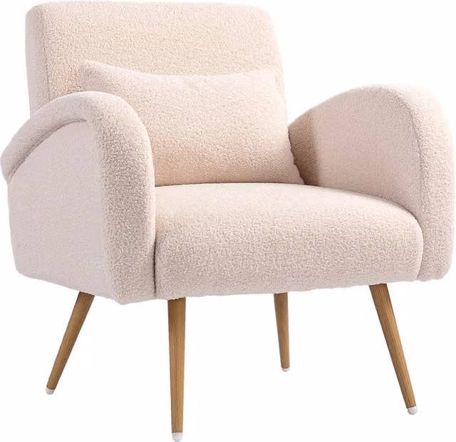 Poltrona Moderna Relax con Cuscino Lombare Sfoderabile ¨C Minimal ¨C Beige, Tessuto Teddy, 77x77x83 cm