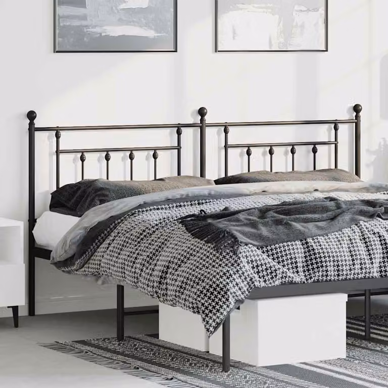 Testiera di ricambio in metallo nero lacca vidaXL per camera da letto, L: 198 cm
