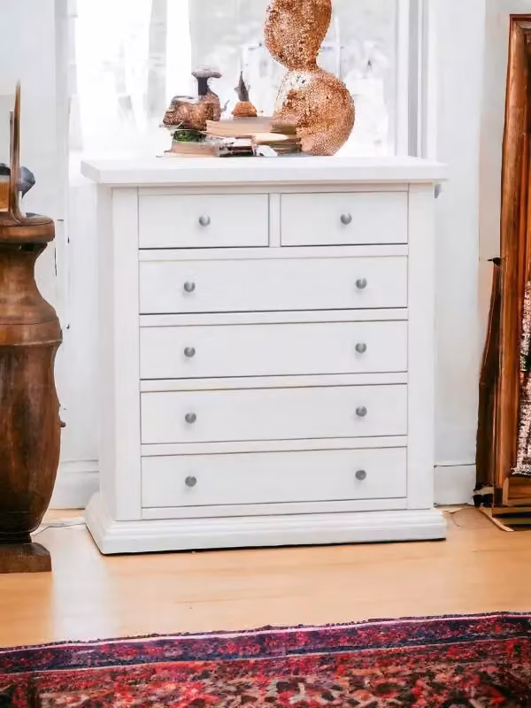Cassettiera in legno stile shabby chic bianca con pomelli argento Mobili 2G L: 86 cm, P: 40 cm, H: 96 cm – 2