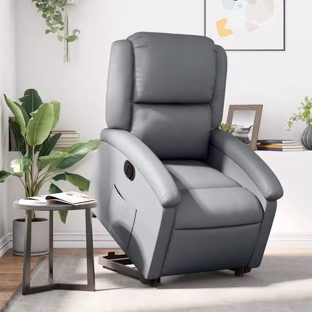 Poltrona Alzapersona Reclinabile vidaXL in Similpelle Grigia con Assistenza Elettrica per Anziani – 1