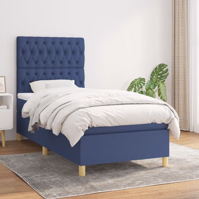 vidaXL Letto Ibrido con Giroletto a Molle e Materasso a Tasche Blu e Bianco L/P: 100 x 200 cm