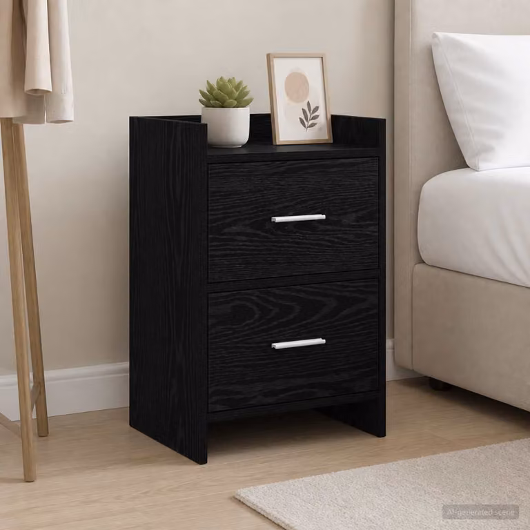 Comodino moderno vidaXL in legno e metallo, Nero opaco, L 40 x P 30 x H 60 cm