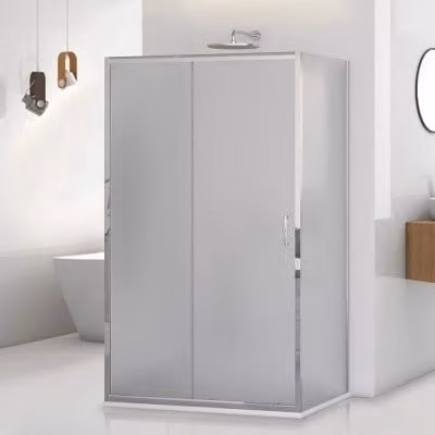 Box doccia Tay a 3 lati con porta scorrevole e vetro stampato, forma rettangolare a U, L: 150 cm, P: 80 cm, H: 195 cm, colore argento e trasparente
