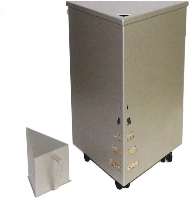 Portapellet triangolare Comex con ruote e brocca in acciaio, colore sabbia, L: 36 cm, P: 32 cm, H: 50 cm