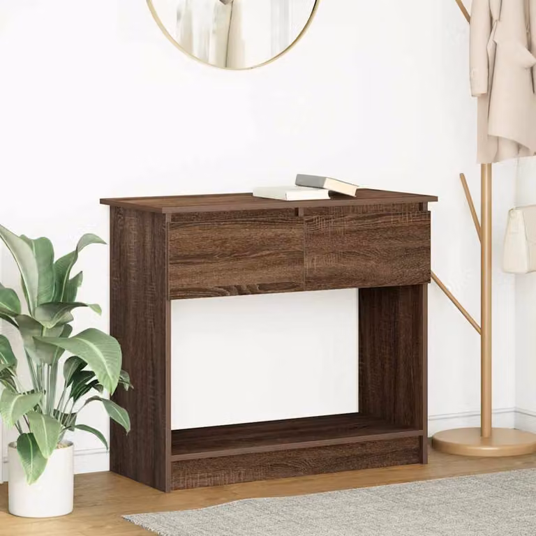 vidaXL Tavolo Consolle Moderno con Cassetti in Rovere Marrone L: 85,5 cm, P: 38,5 cm, H: 74,5 cm