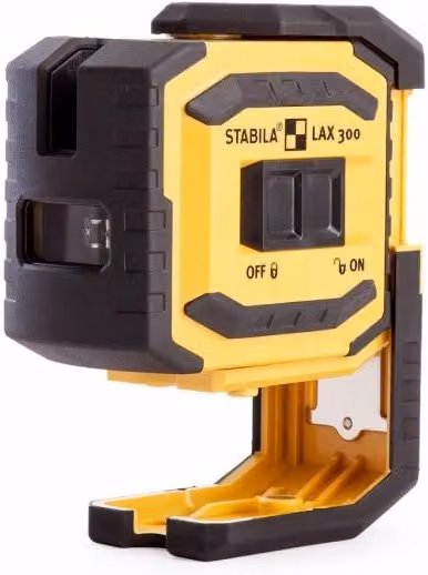 Kit laser a piombo e linee incrociate Stabila Modello LAX 300 giallo con piastra riflettente, supporto a parete e custodia a foro passante