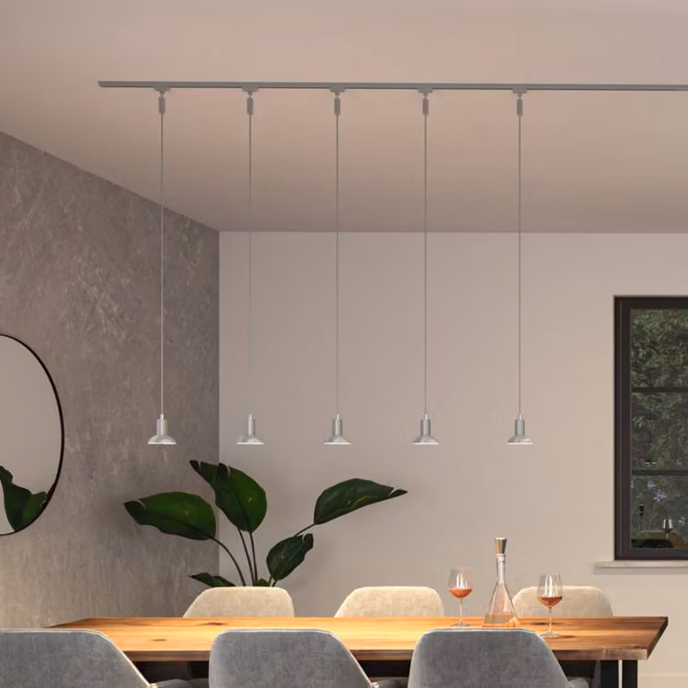 Paulmann URail lampada a sospensione Runa, cromo opaco, GU10 dimmerabile, Cromo / Argento, Soggiorno / Sala da pranzo, Metallo, Moderno