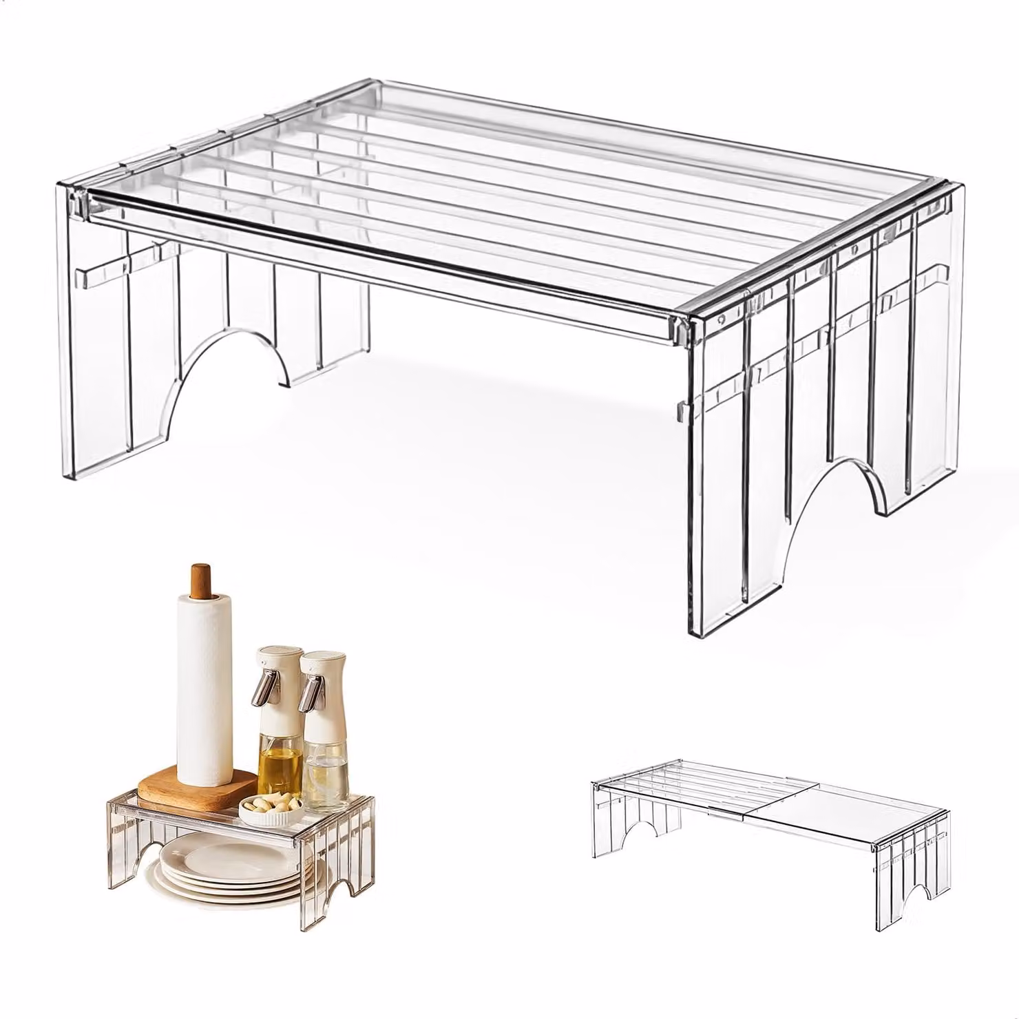Ripiano estraibile per cucina, regolabile, da 30 a 50 cm, trasparente