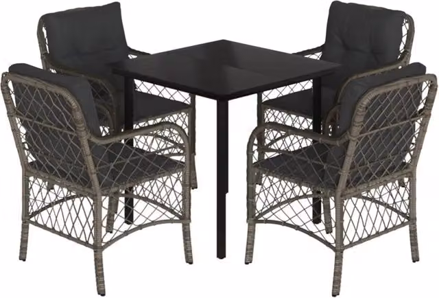 vidaXL Set da Pranzo da Giardino 5 pz in Polyrattan e Vetro Grigio e Nero – 2
