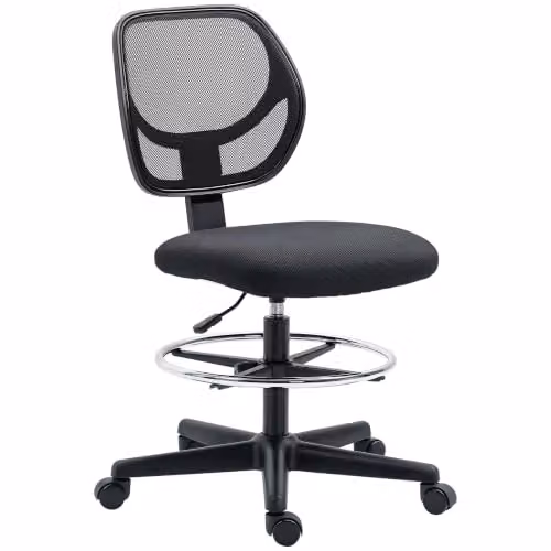 Vinsetto Sedia da disegno ergonomica con anello piedi 93-113 cm Nero