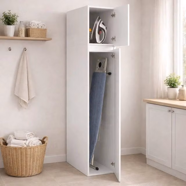 Armadio Multiuso Gilroy DMORA con 2 Ante e 3 Ripiani, Bianco Opaco, L: 35 cm, H: 195 cm – 1