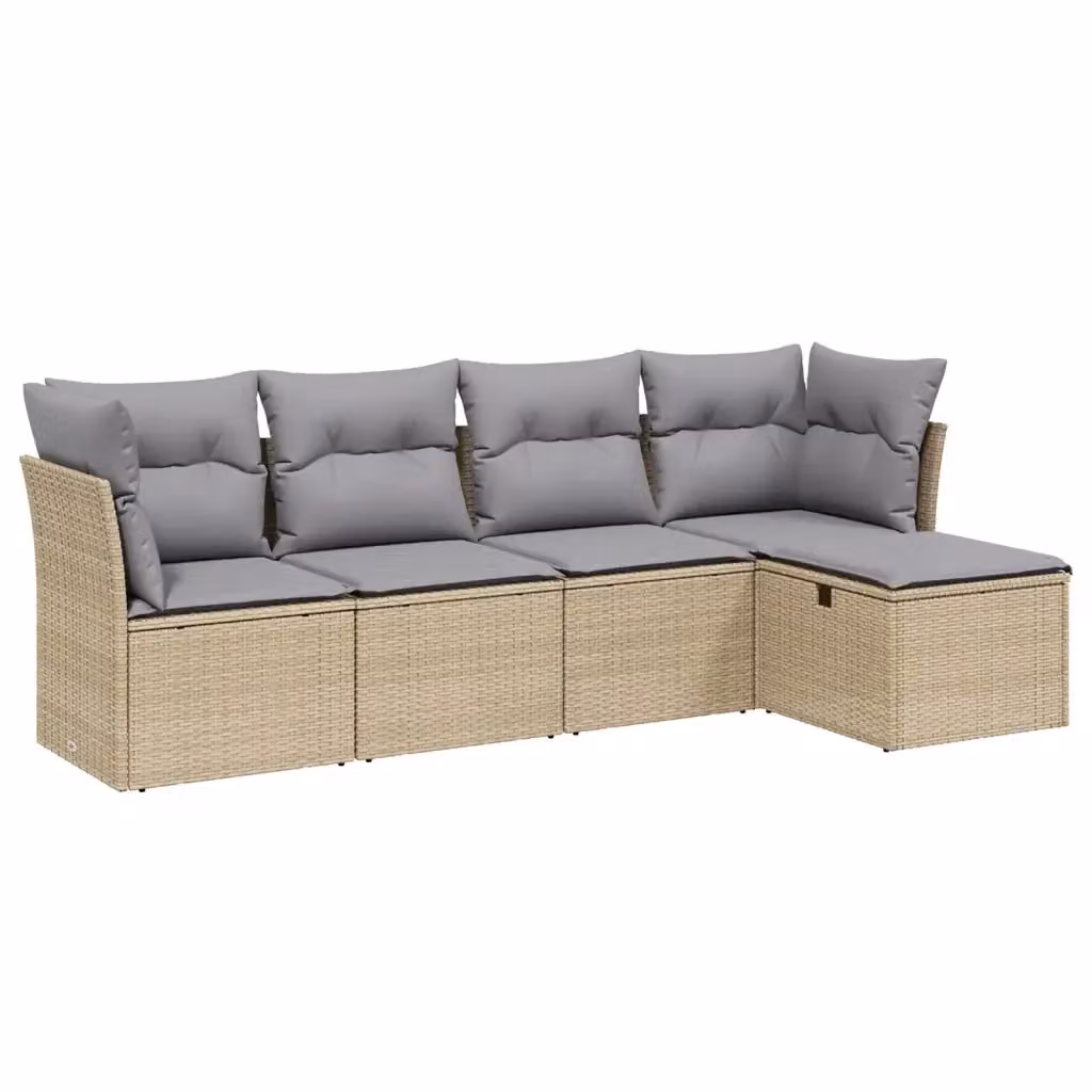 Set Divano da Giardino a L vidaXL 5 pz con Cuscini Beige e Grigio in Polyrattan e Acciaio – 2
