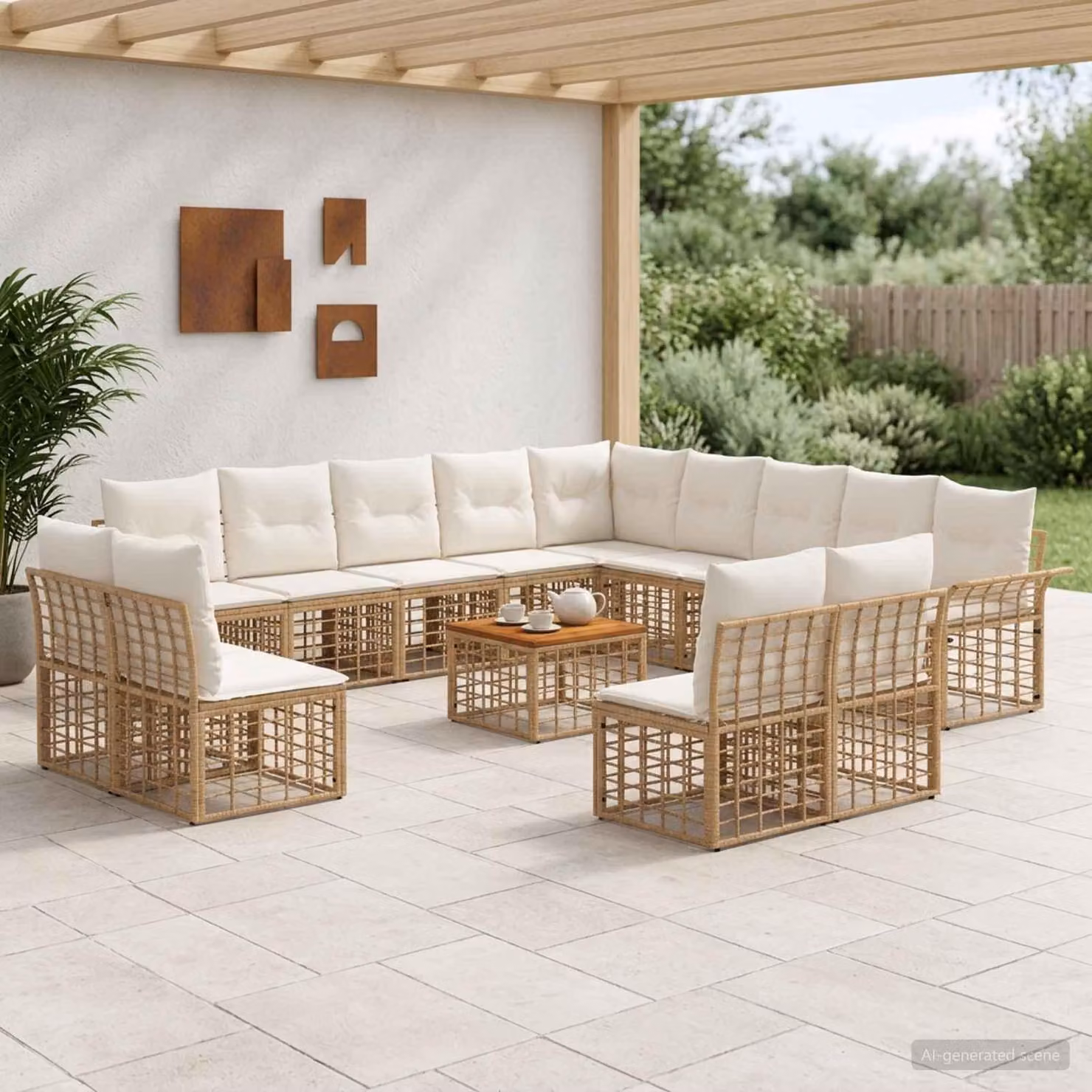 Maison Exclusive - Set da esterno per divano, 14 pezzi, 13 posti, colori: naturale e crema