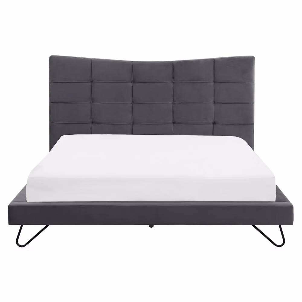 Letto Beliani Moderno in Velluto Grigio con Struttura Imbottita e Gambe in Metallo L/P: 160 x 200 cm – 2