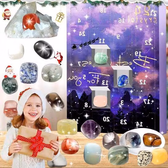 Allecto plus - Calendario dell'Avvento con pietre e minerali per bambini - Collezione Natale 2024 - Buon Natale a bambini e bambine
