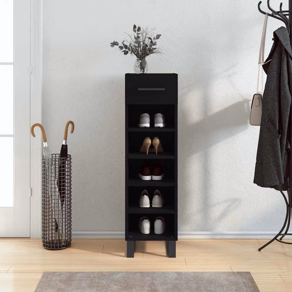 Scarpiera nera vidaXL in stile industriale con ripiani e ante a battente, L/P/H: 30 x 35 x 105 cm