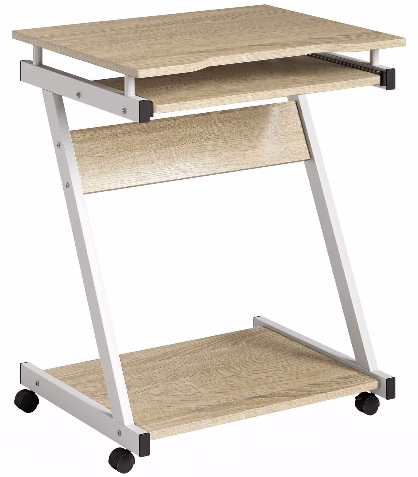 Scrivania per Computer 60x48x73 cm con 4 Ruote Cassetto per Tastiera Scorrevole Colore Rovere