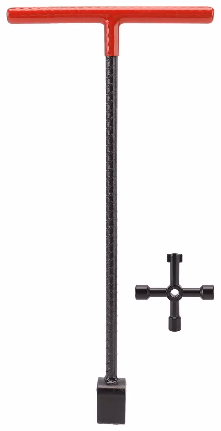 Chiave multifunzione per contatori d'acqua - Maniglia a T - Utensile a 4 vie - Acciaio di alta qualità - Design ergonomico - Resistente - Chiave per valvole di intercettazione