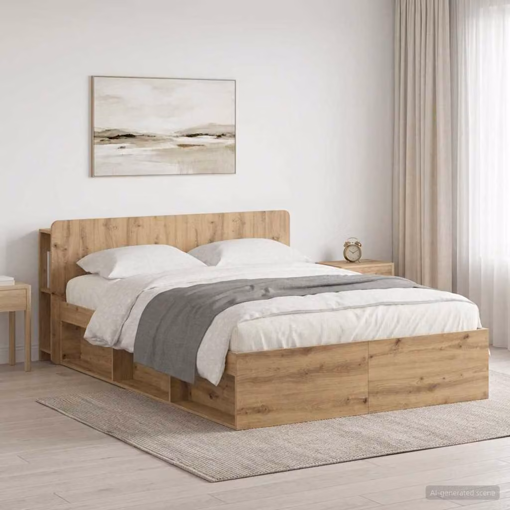vidaXL Letto moderno con contenitore e cassetti in legno color marrone L: 140 cm, P: 154 cm, H: 211,5 cm