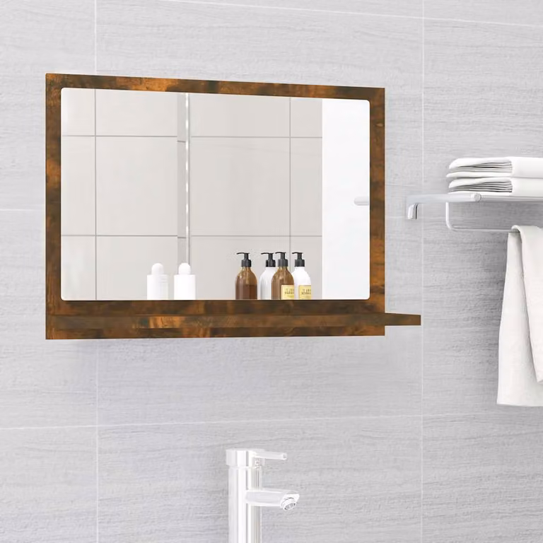 Specchio da bagno moderno vidaXL in legno di rovere color marrone, L 60 cm x P 10,5 cm x H 37 cm
