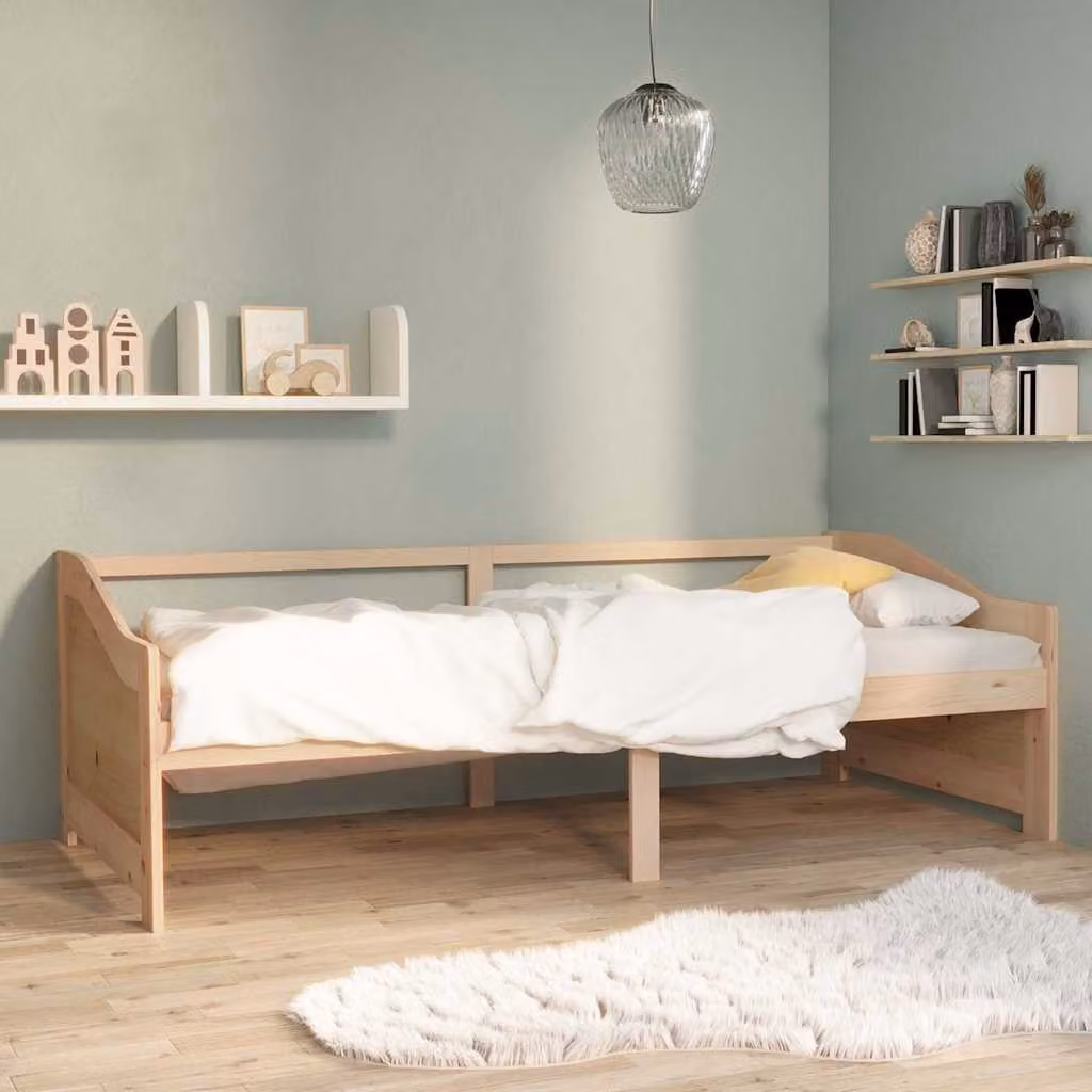 vidaXL Divano Letto a 3 Posti in Legno Massello di Pino con Rivestimento in Tessuto, L/P/H: 204 x 98 x 66 cm
