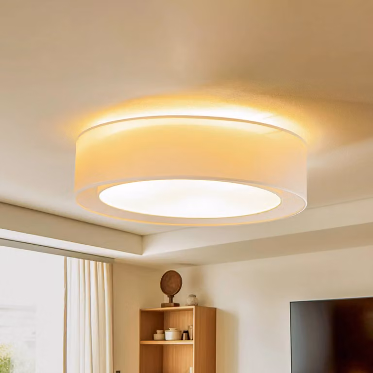 Plafoniera soffitto Tibu Duolla, dimmerabile, Crema / Ambra, Soggiorno / Sala da pranzo, Tessuto / Stoffa / Seta, Moderno, Plafoniera