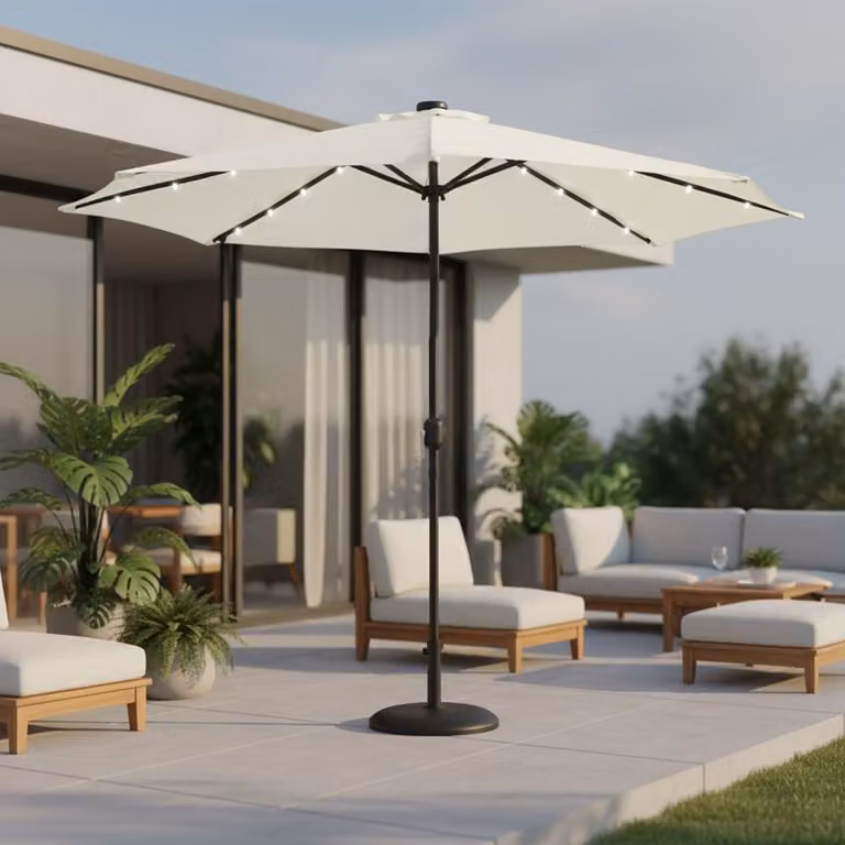 Ombrellone Ombrellone da mercato Ø3m Illuminazione a LED beige Ombrellone da spiaggia Ombrellone da giardino UV