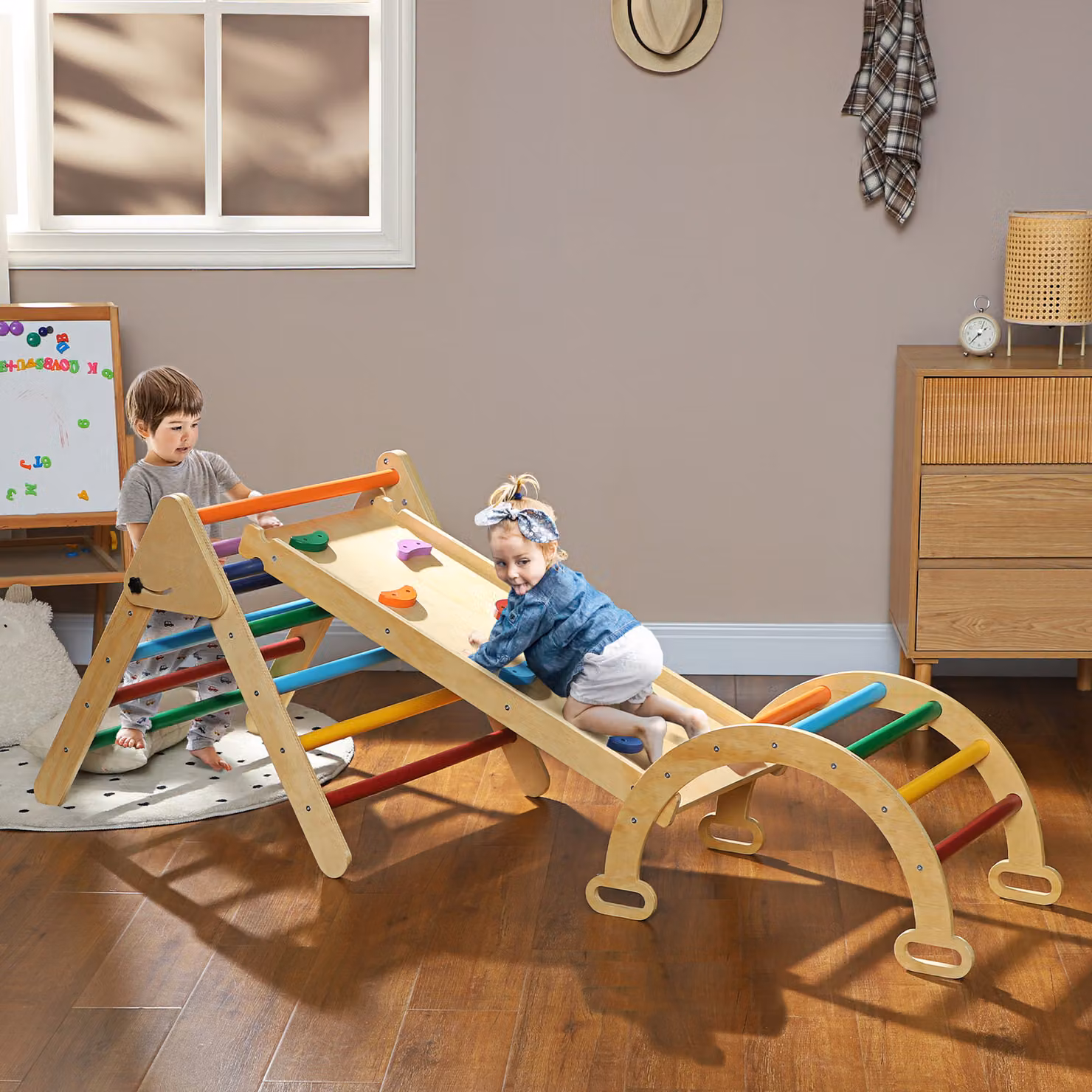 AIYAPLAY Set di gioco da arrampicata 5 in 1 Montessori per bambini in legno di pino multicolore, L/P/H: 178 x 64,5 x 63 cm – 2
