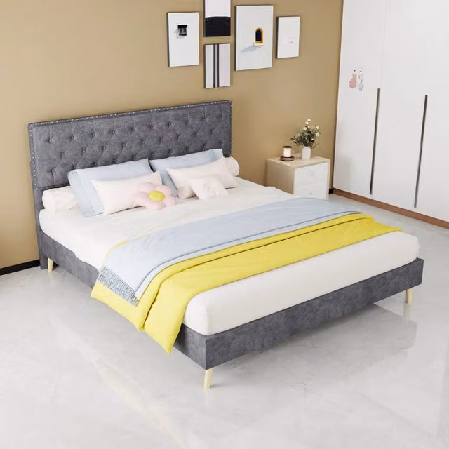 letto morbido moderno in tessuto e metallo grigio 160 x 200 cm