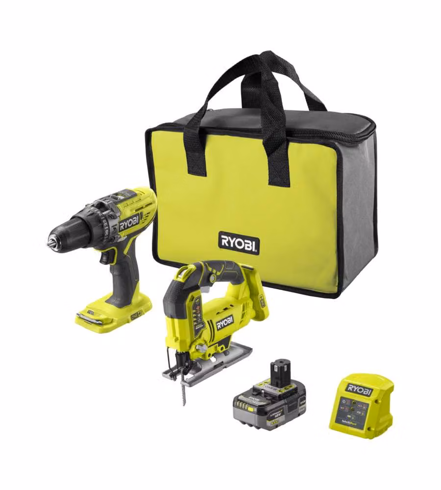 Ryobi Kit Trapano Avvitatore e Seghetto Alternativo 18V con Borsa