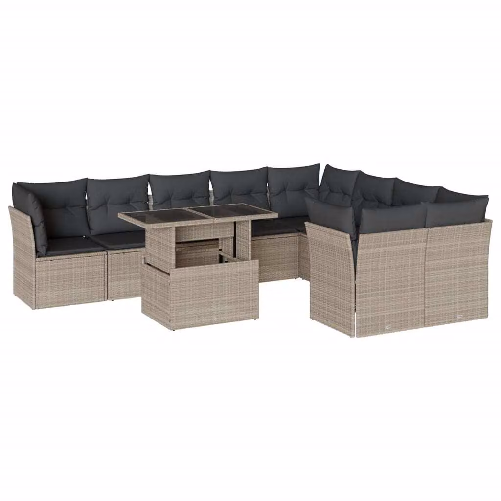 Set Divano Giardino 10 pz con Cuscini Grigio Chiaro Polyrattan