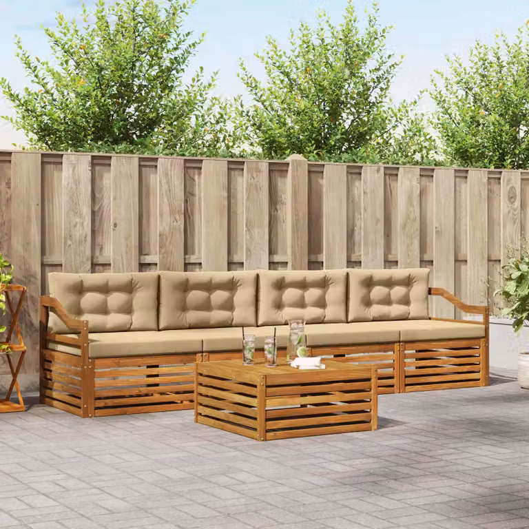 Set di divani da esterno vidaXL in legno di acacia con tavolo da caffè, colore beige e sabbia