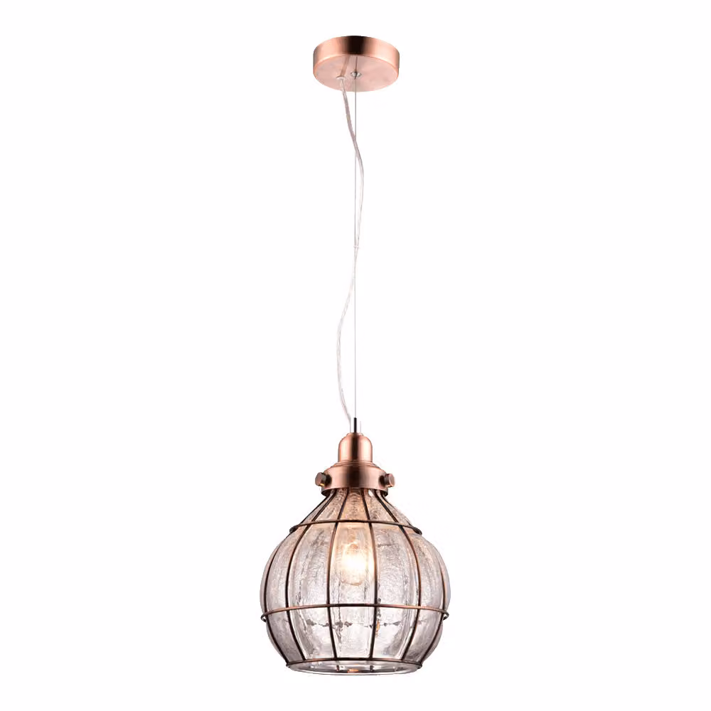 Lampada a sospensione PERUGIA, 1 x E27/40W, diametro 240 mm, finitura rame/trasparente, lunghezza: 24 cm, larghezza: 24 cm, altezza: 150 cm, dimmerabile