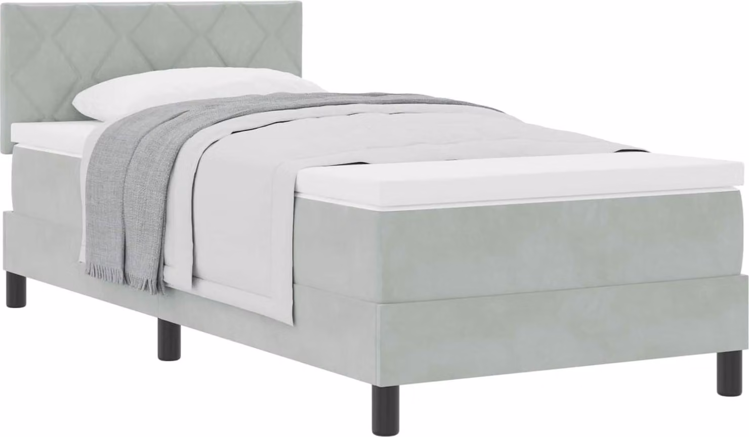 Letto a molle con materasso Grigio chiaro 100 x 200 cm Velluto