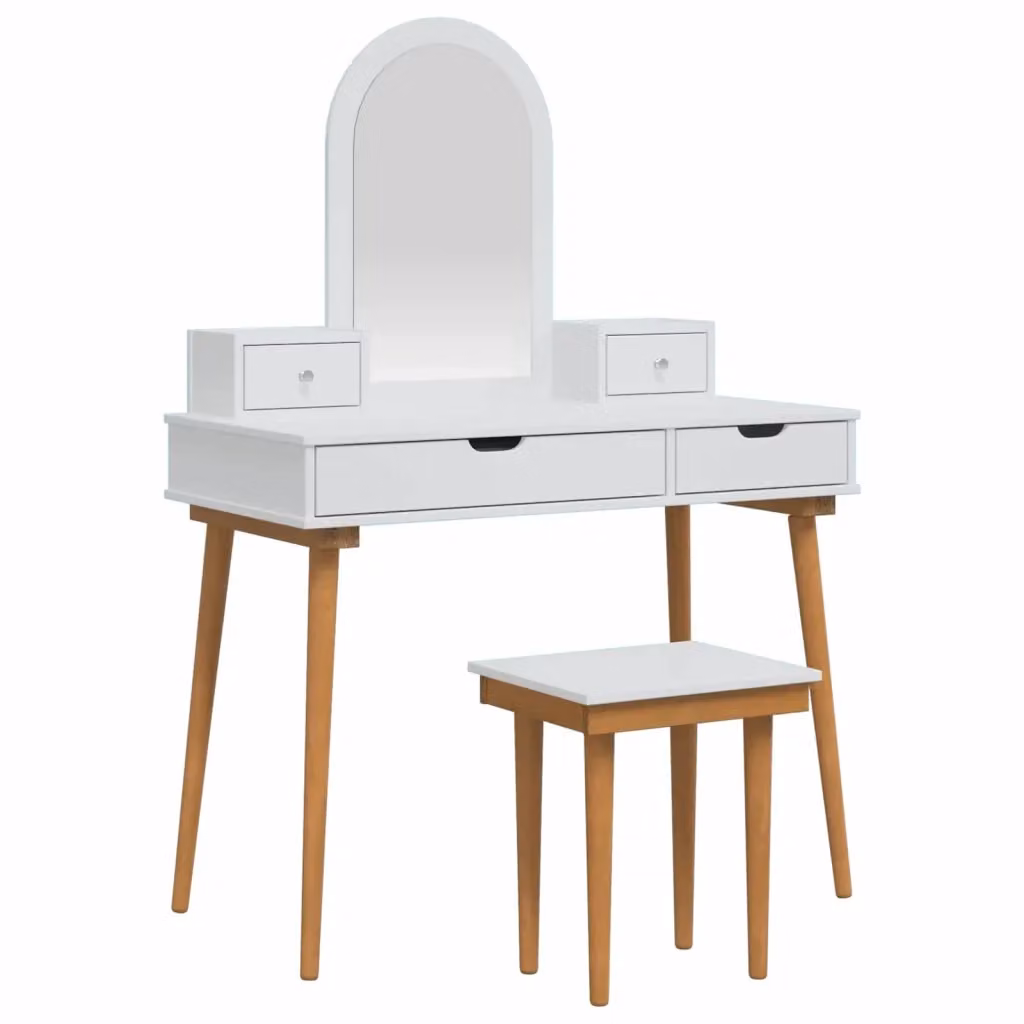 Set Tavolo da Trucco FAUSKE vidaXL Bianco 5 pz L: 100 cm, P: 50 cm, H: 143 cm – 2