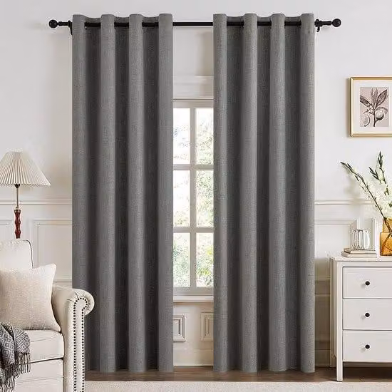 Ibenzoa® Tende oscuranti termiche, set da 2 – Grigio scuro, aspetto lino, dimensioni 245 x 140 cm ciascuna, 8 occhielli, 100% oscuranti, isolanti termicamente e acusticamente