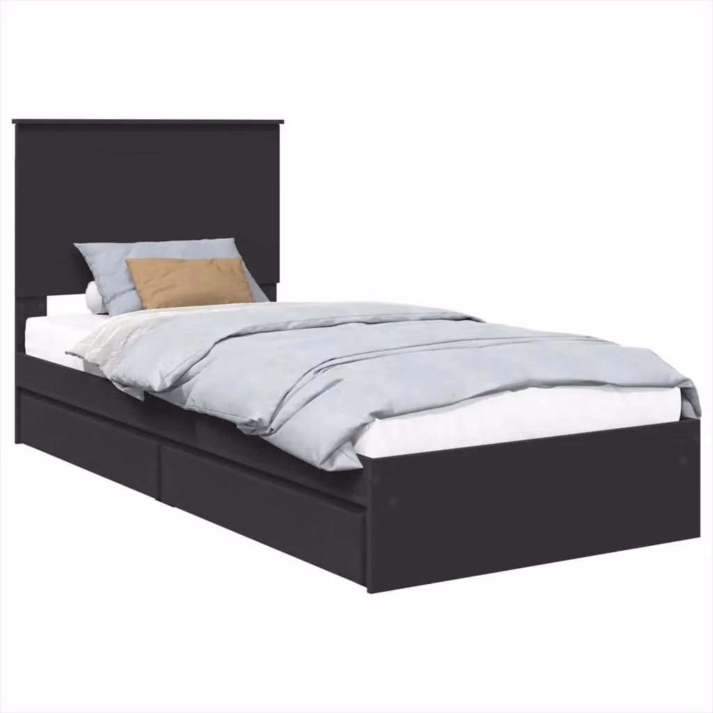 Letto con Contenitore vidaXL Nero in Legno Ingegnerizzato L: 75 cm x P: 190 cm x H: 200 cm – 2