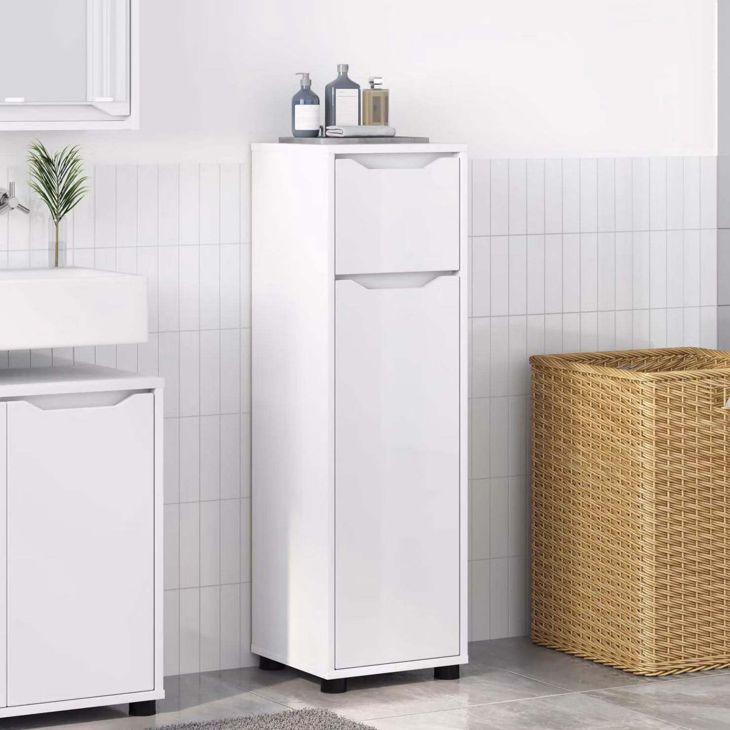 Mobile da bagno sospeso vidaXL Bianco in legno ingegnerizzato L: 30,5 cm, P: 30 cm, H: 101 cm